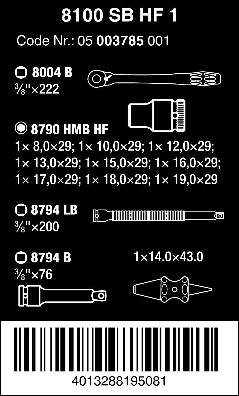 Wera 8100 SB 1 Zyklop Metal Switch Set, with Holding Function sockets, 3/8" Drive, 13pc, 05003785001 , Black - Image 3