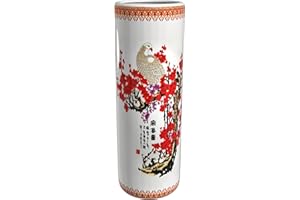 RED LANTERN Oriental Furniture 20" Cherry & Flowers Blossom Porcelain Umbrella Stand