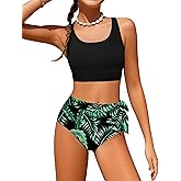 ADIRUN Girl Swimsuit Bikini Set Tropical Print Bathing Suit Two Piece Girls' Swimwear with Tie Side Knot 9-16T