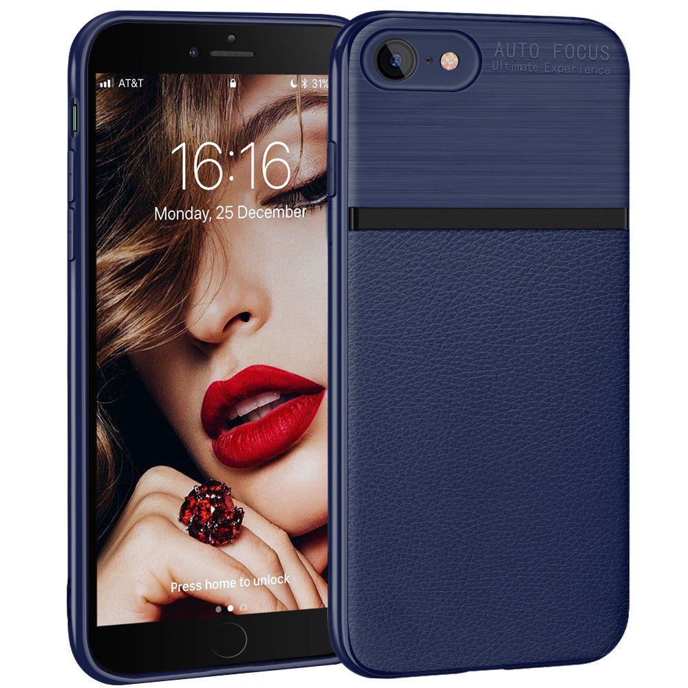 iPhone 8 Case, iPhone 7 Case, JASBON Soft TPU Brushed Carbon Fiber Phone Case Ultra Thin Breathable Cover Shockproof Protective Case for Apple iPhone 8/7-Dark Blue