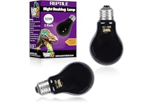 LUCKY HERP Reptile Night Heat Bulb 50W, Night Heat Lamp Bulbs for Reptiles 2 Pack, Reptiles & Amphibians Basking Spot Light B