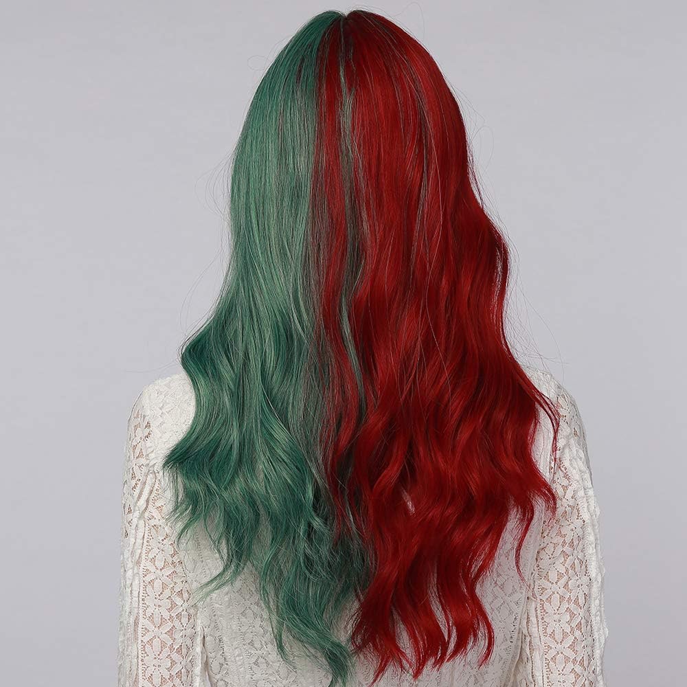 Esmee 22 Inches Women Synthetic Wigs Long Wavy Red/Green with Fluffy Air Bangs Light Cosplay Halloween Party Wigs - Image 5