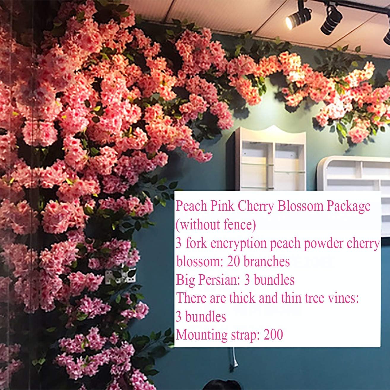 LBHE Peach Pink Artificial Flower Cherry Blossom Tree Silk Hanging Flower Suitable for Wedding Party Garden Home Wall Indoor and Outdoor Decoration,A