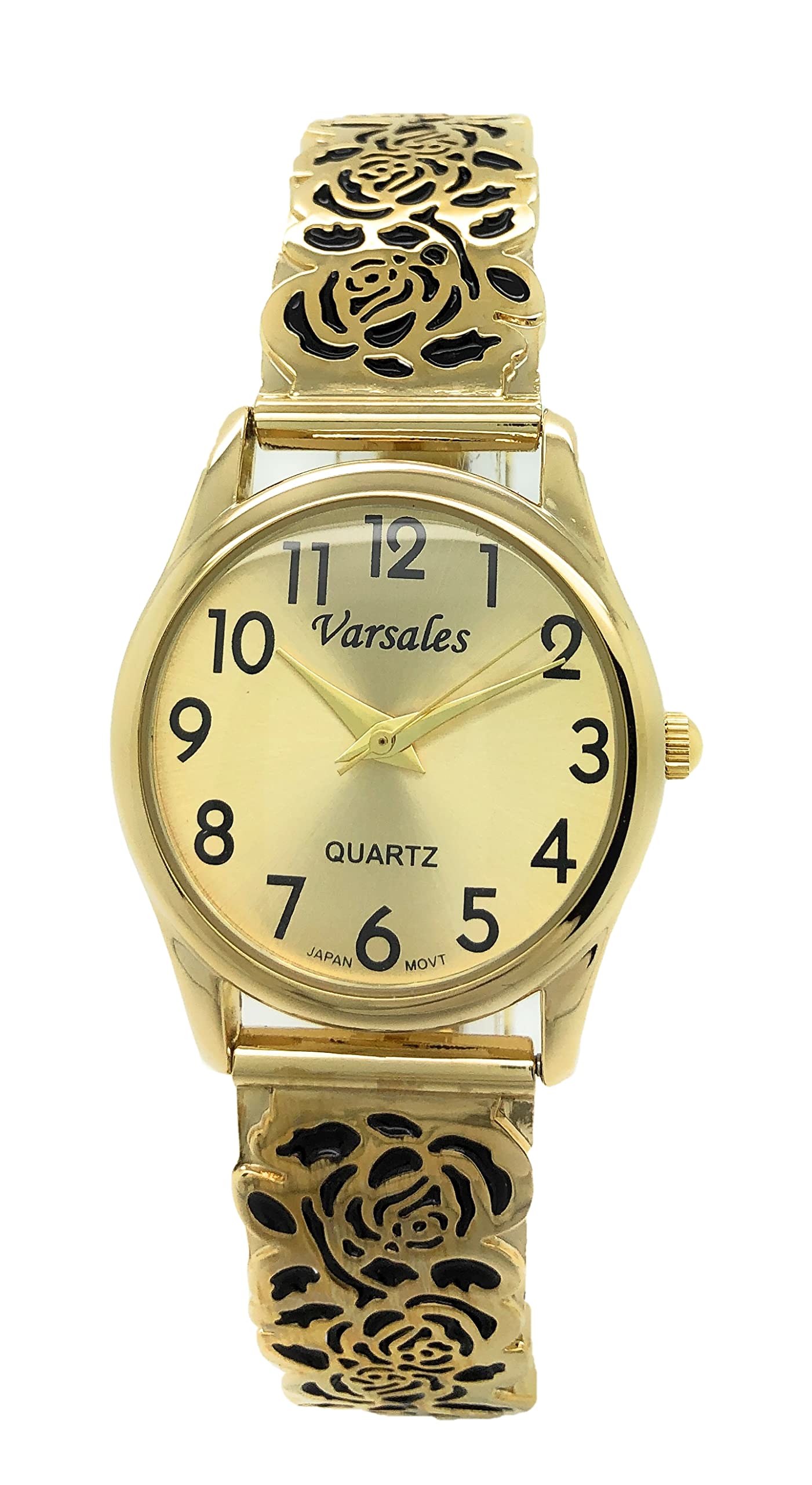 Ladies Elegant Floral Flower Stretch Elastic Band Fashion Watch Varsales (Gold)