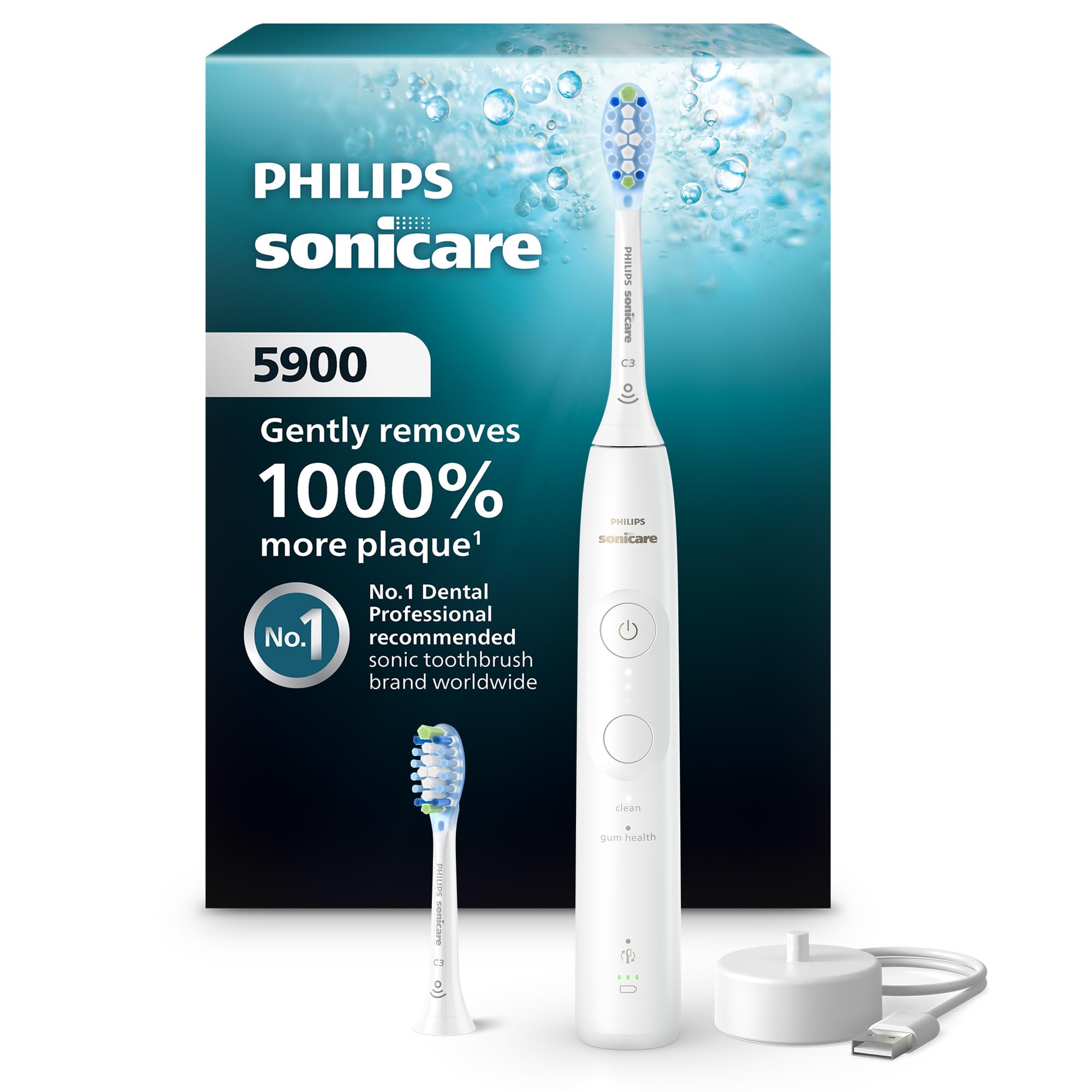 Photo 1 of Philips Sonicare 5900 Series Electric Toothbrush - Next-Generation Sonicare Technology, Pressure Sensor, 6 Brushing Settings, SmarTimer, BrushPacer, 21-Day Runtime, White, Model HX7130/02