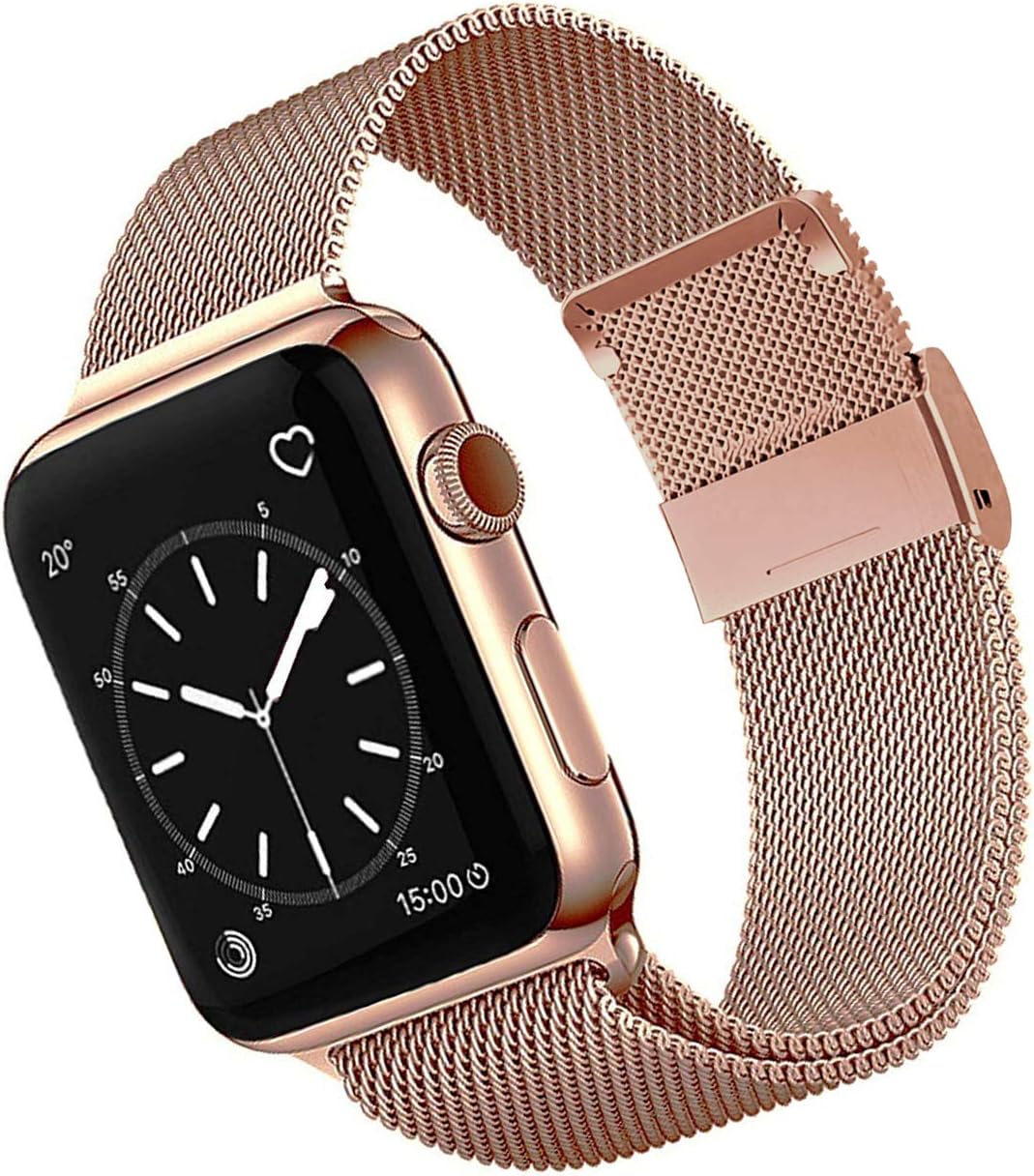 OKPPA Compatible for Apple Watch Band 38mm 40mm 42mm 44mm, Adjustable Magnetic Stainless Steel Mesh Metal Closure Loop with Iwatch Series 5 4 3 2 1(Rose Gold, 38mm/40mm)
