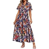 RITERA Plus Size Short Sleeve Dress for Curvy Women Button Up Floral Flowy Summer Casual Maxi Dresses with Pockets XL-5XL