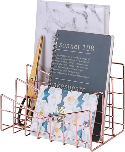 Nugoo Porte Lettres 3 Fentes Multifonction En Fil De Fer De Bureau Organisateur De Rangement Pour Cartes Postales Courrier Brochure Et Bloc Notes Or Rose Amazon Fr Fournitures De Bureau