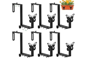 XYADX Planter Box Brackets, Adjustable Window Boxes Planters Brackets with Butterfly, Hanging Flower Box Stand Hooks for Deck Railing Pergola Balcony Garden - 6 pack