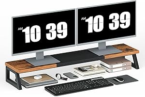 HOOBRO Dual Monitor Stand Riser, 39 Inch Large Computer Monitor Stand for 2 Monitors, Computer Monitor Riser, Desk Shelf Orga