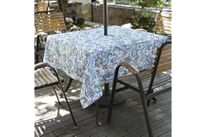Melaluxe Spring/Summer Wrinkle-Free Waterproof Outdoor Tablecloth with Umbrella Hole and Zipper, 60-Inch-by-84 Rectangle