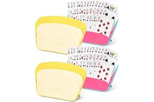 DSSAIRO Playing Card Holder,with Foldable Desktop Stand,3 Layers Design,for Poker UNO Cards Senior/Adult/Kids Game Card Holder (2 Blue + 2 Yellow)