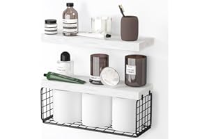 Fixwal Bathroom Floating Shelves, 2+1 Tier 15.7in Rustic Wood Wall Shelf Over Toilet with Invisible Brackets, Farmhouse Wall Decor (White)