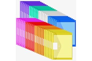 EOOUT 48pcs Plastic Envelopes Poly Envelopes, Clear Document Folders with Snap Button Closure, Letter Size, A4 Size with Label Pocket for School Home Work Office Organization, 8 Colors
