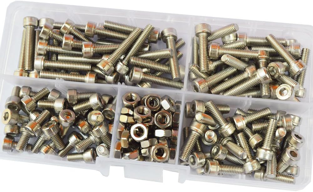 Socket Cap Screw Metric Hex Allen Head Bolt Assortment Kit 180Pcs,304Stainless Steel M4