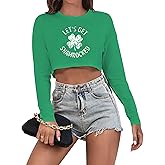 Women's St. Patrick's Day Shirt Irish Crop Top Lucky Shirt Shamrock Graphic Long Sleeve Crop Tops