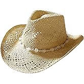 Kajoeiae Cowgirl Hat for Women Straw Cowboy Hat with Rolled Brim Curved Edge, Western Cowboy Cap for Beach Summer Adventures