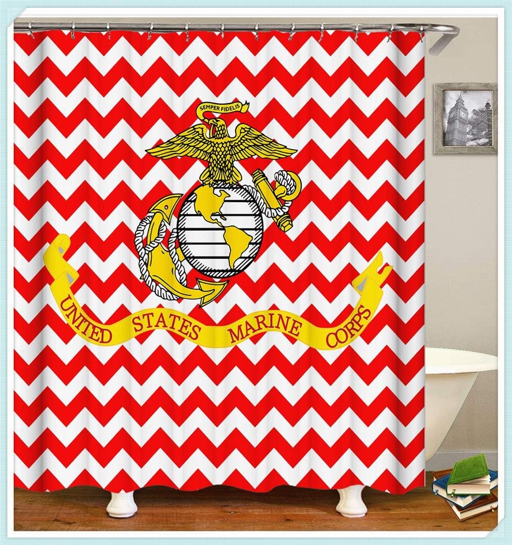 NZN Shower Curtain United States Marine Corps Logo Red Chevron