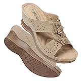 TEMOFON Womens Wedge Sandals Leather: Casual Dressy