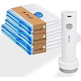 TOUYINGER Travel Vacuum Bags with Rechargeable Pump,6 Pack Vacuum Storage Seal Bags for Clothing Suitcase Backpack, Space Saver Compression Clothes Storage Bag (6 Combo+ Electric Pump)