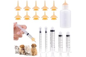 Vaokin Kitten Bottle Feeding Kit, Silicone Kitten Nipples and Syringes for Newborn Kittens, Puppies, Pets, Wildlife, Rabbits, Squirrel,Small Animals (1 Bottle+10 Nipples+5 Syringes)