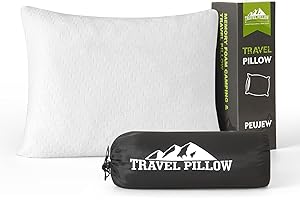 PEUJEW Small Shredded Memory Foam Pillow, Camping Pillow Travel Pillow - Compressible Medium Firm, Breathable Cover, Ideal Backpacking Hiking, Airplane and Car (Off-White, S)