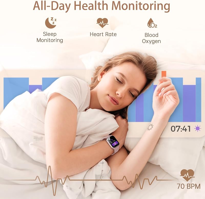 Smartwatch Damen mit Telefonfunktion, 1,83" Zoll Touchscreen Fitness Tracker, 120+ Sportmodi, IP68 Wasserdicht Smart Watch mit Herzfrequenz, Schlafmonitor, Schrittzähler für iOS Android (Rose) — Foto 4 von 7