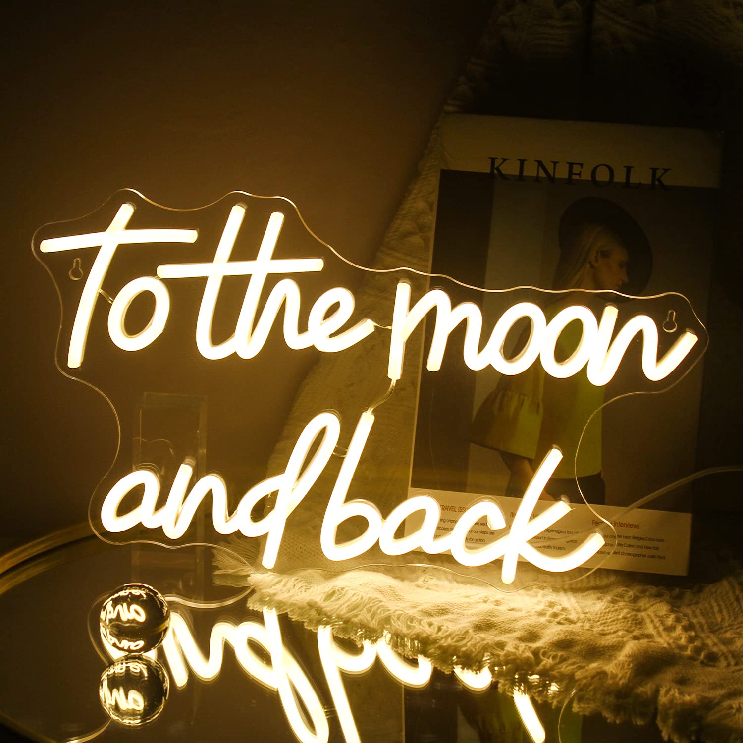 Ineonlife To The Moon and Back Neon Sign Warm White LED Light Up Signs for Wall Decor USB Moon Neon Light Signs for Wedding Wall Art Kid's Room Home Party Gift — image 1
