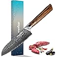 aisyoko Santoku Knife 5 inches-Japan VG-10 Super Steel 67 Layer Damascus Steel-Sharp Kitchen Knife-Luxury Gift Box with Colored Wooden Handle-With Scabbard