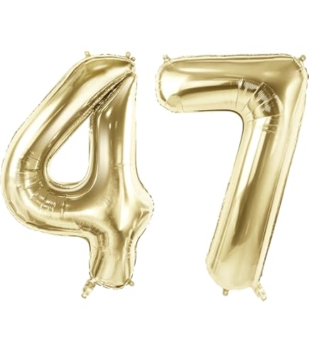 47th Birthday Decorations Kit - Gold Balloons, Banner, Pom Poms & Confetti Balloons