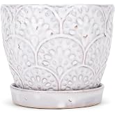 Napco Imports Scalloped Ivory and Jet Black 5 Inches Ceramic Glazed Indoor or Outdoor Planter Pot
