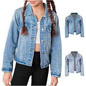 Toddler Girls Denim Jacket Classic Wash Blue Long Sleeve Button Collared Coat Autumn Casual Cute Jean Jacket for Girls