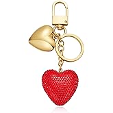 LILIE&WHITE Gold Keychain For Women With Puffy Heart Charm Gold Bag Charm Handbag Key Pendant Fashion Love Red Heart Keychain