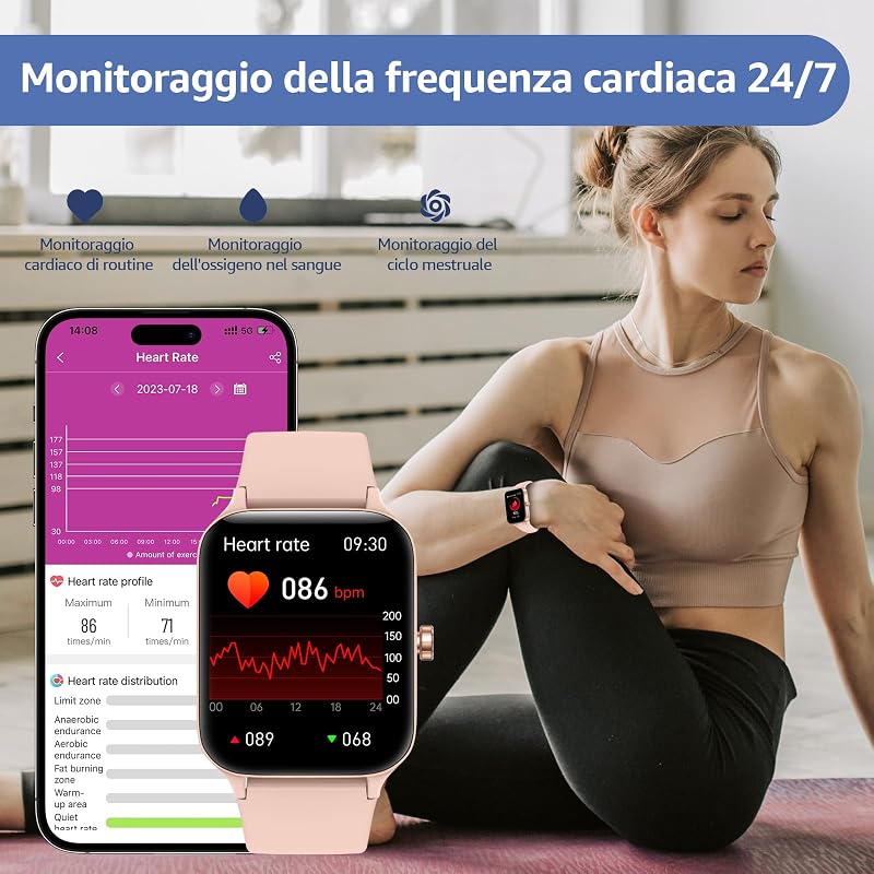 Smartwatch Uomo Donna,1.95" Orologio Smartwatch con Effettua/Risposta Chiamate,140+ Sportive Fitness Tracker con Pressione Sanguigna e Monitor Sonno,IP68 Smart Watch per Android/iOS — foto 4 di 6