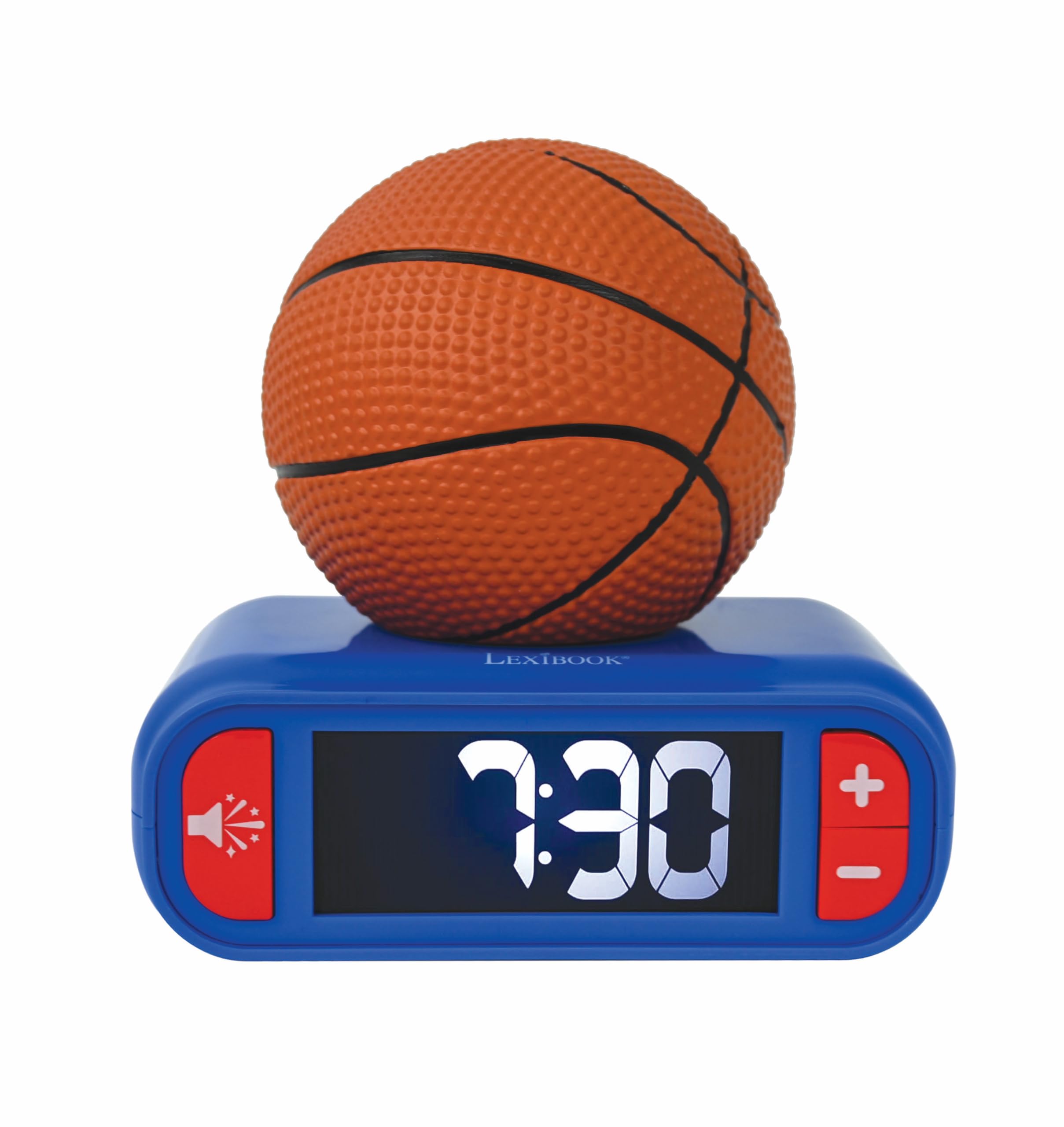 LEXIBOOK, Basketball, Basketball Nightlight alarm clock, Sounds and Melodies, LCD Backlit screen, Luminous, Snooze, Blue/orange, RL800BA