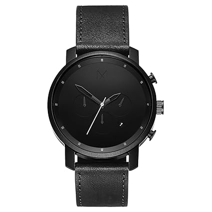Chrono Watches | 45 mm Mens Analog Watch Chronograph Black Leather