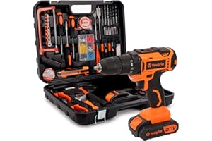 Tool Kit with Drill, Yougfin 20V Cordless Power Drill with 2 Batteries & Charger Drill Sets Combo Kit for Men 114 pcs Household Hand Tools for Home Apartment Dorm Repair