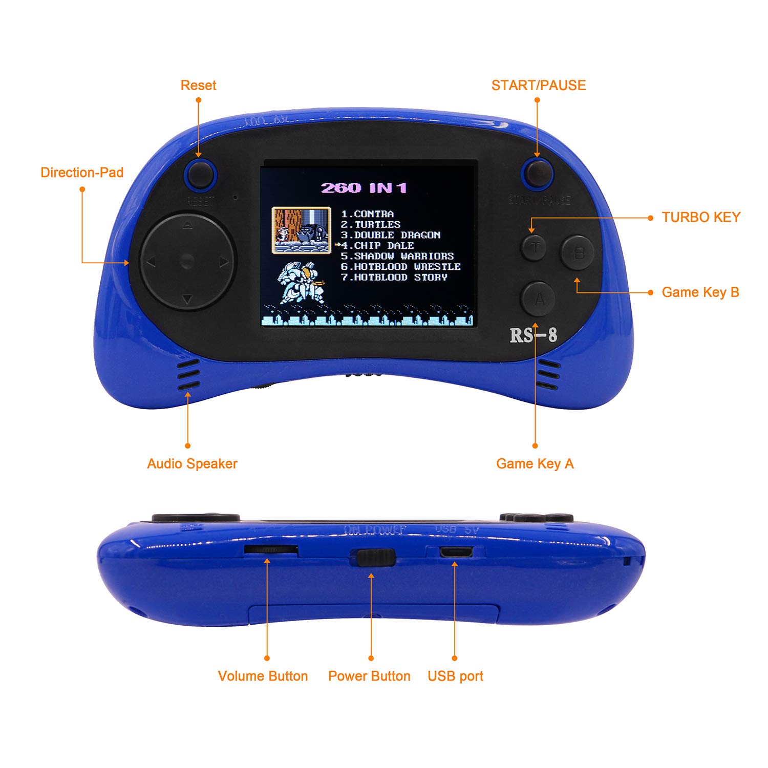 E-MODS GAMING USB Charging Retro Game Console Portable 260 Built-in Handheld Game 2.5\