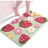 Anybar Green Bathroom Rugs Cute Strawberry Flower Bath Mat Bathroom Accessories, Funny Colorful Non Slip Floor Bath Rug Machine Washable Bathmat Soft Microfiber Carpet for Shower, Bathtub (18x25 inch)