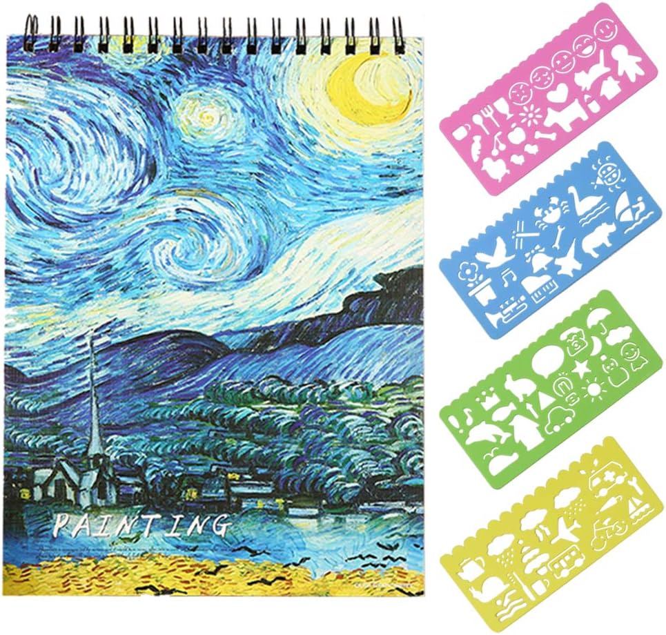 INTVN Spiral Bound Sketch Book - 40 Sheets A4 Artist Series Sketchbook Set for Kids & Adults Oil Painting + 4 Pcs DIY Drawing Template - 8.5X11.3"/ 230lb/ 400g