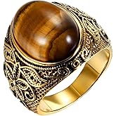 OIDEA Retro Tiger Eye Rings for Men: Stainless Steel Mens Rings Vintage Stone Rings Gothic Statement Ring Cocktail Party Signet Biker Ring Band Jewelry Gift