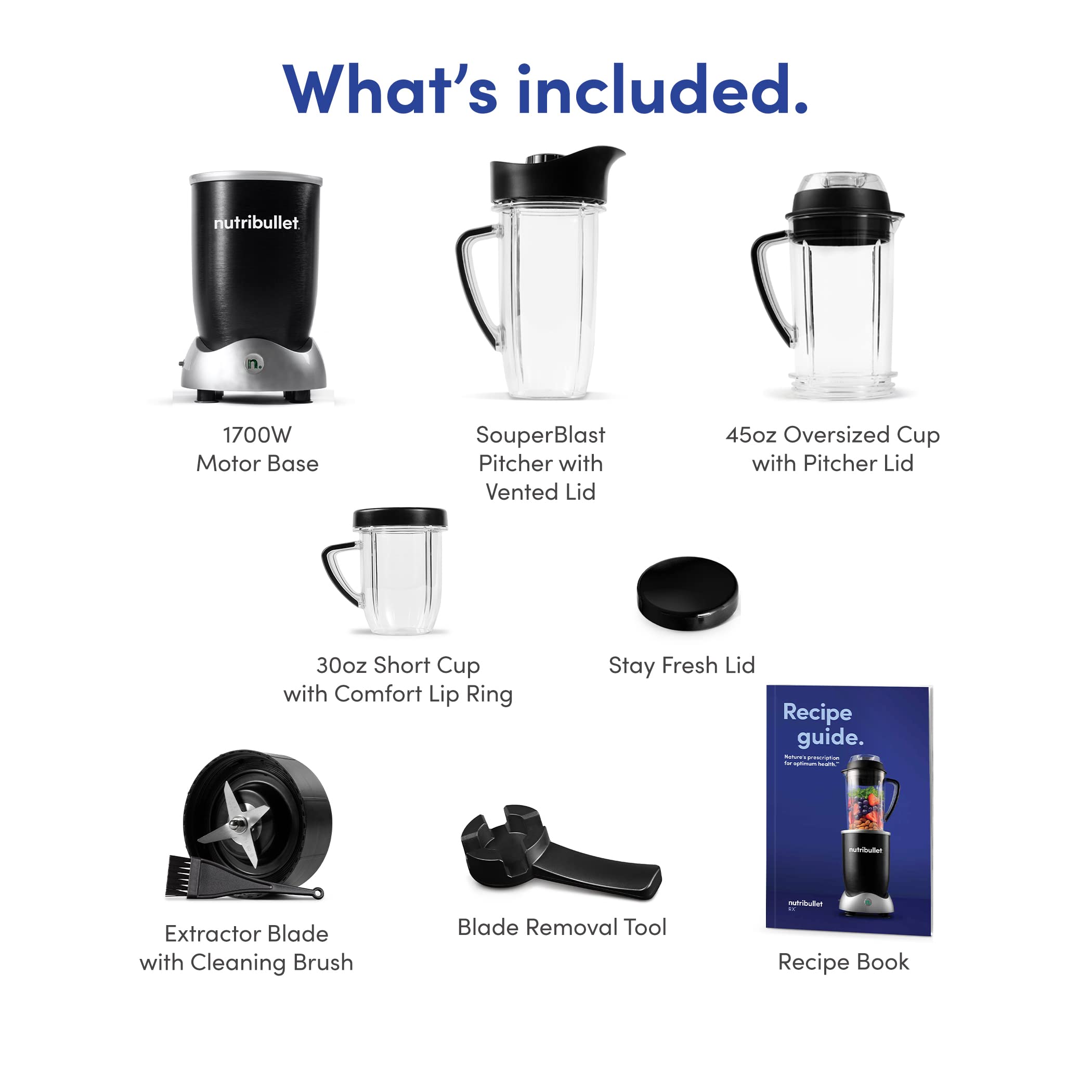 nutribullet® Rx Blender, Hot and Cold Blender, 1700W, 1L Pitcher & 30oz Cup, Extractor Blade, Soups, Hot Liquids, and Sauces, Black, N17-1001