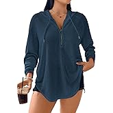 Eytino Plus Size Sweatshirts for Women Waffle Knit Long Sleeve Drawstring Half Zip Fall Fashion Pullover Hoodies Tops(1X-5X)