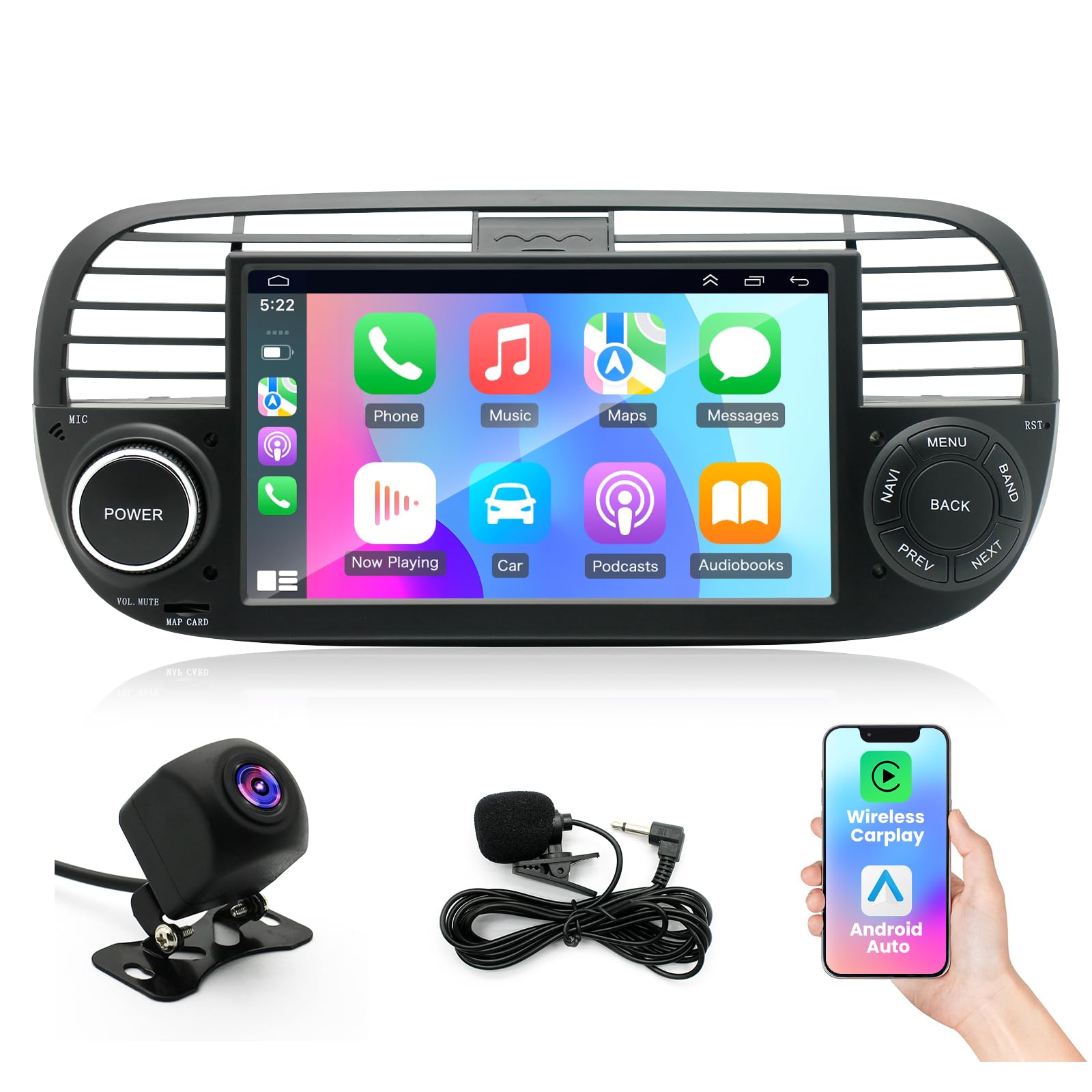Photo 1 of Android 14 Car Stereo Radio for Fiat 500 2007-2015 4+64G Radio with Wireless CarPlay/Android Auto, 7" IPS HD Touch Screen Radio with WiFi/GPS/Bluetooth/Mirror Link/FM/USB/SWC/Backup Camera/Mic