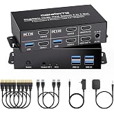 8K@60Hz HDMI KVM Switch 2 Monitors 2 Computers, with 4 USB 3.0 Ports for 2 Computers Sharing Dual Monitors Keyboard Mouse Printer with 4 HDMI Cables, 2 USB Cables, Power Adapter and Controller