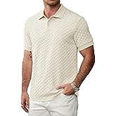 VOGSTART Men Textured Polo Shirts Casual Summer Short Sleeve Poloshirt (S-XXL)