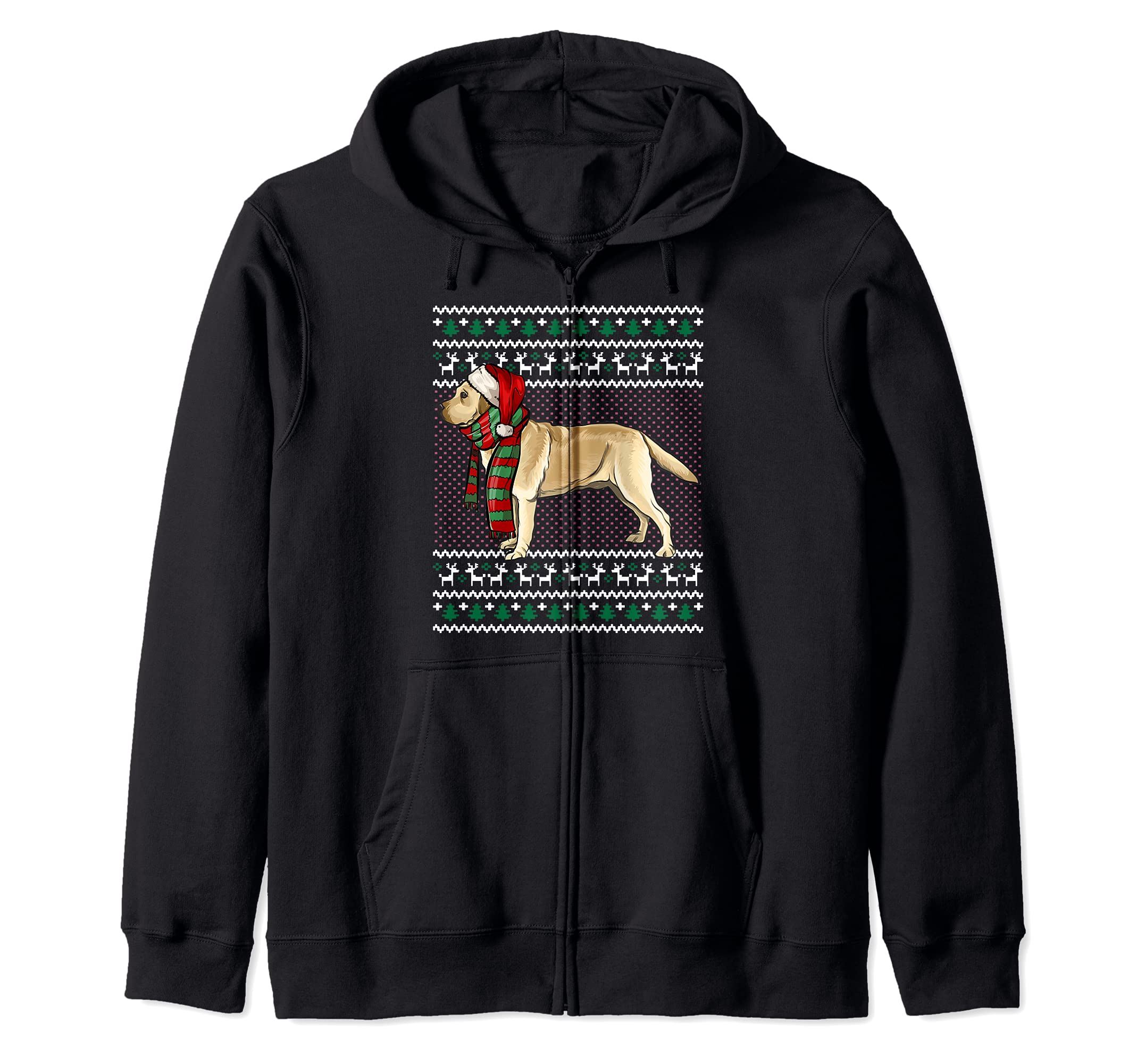 Xmas Yellow Labrador Retriever Dog Santa Hat Ugly Christmas Zip Hoodie