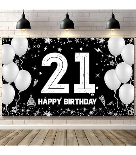 Happy 21st Birthday Banner - Extra Large Fabric Birthday Sign Poster Photography Background - 72.8 X 43.3 Inch