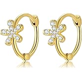 DAILY VIBES Small Gold Huggie Earrings for Women 14K Gold Plated Hypoallergenic Dainty Mini Cubic Zirconia Star Cross Cartilage Hoop Earrings