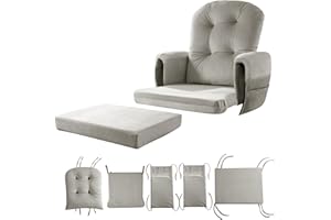 BALAPET 5 PCS Velvet Glider Rocker Replacement Cushions with Side Storage Pocket, Thickened & Supportive Cushions Set for Indoor Nursery Rocking Chair, Khaki